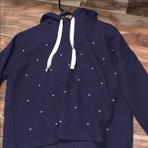 navy blue pearl cropped hoodie